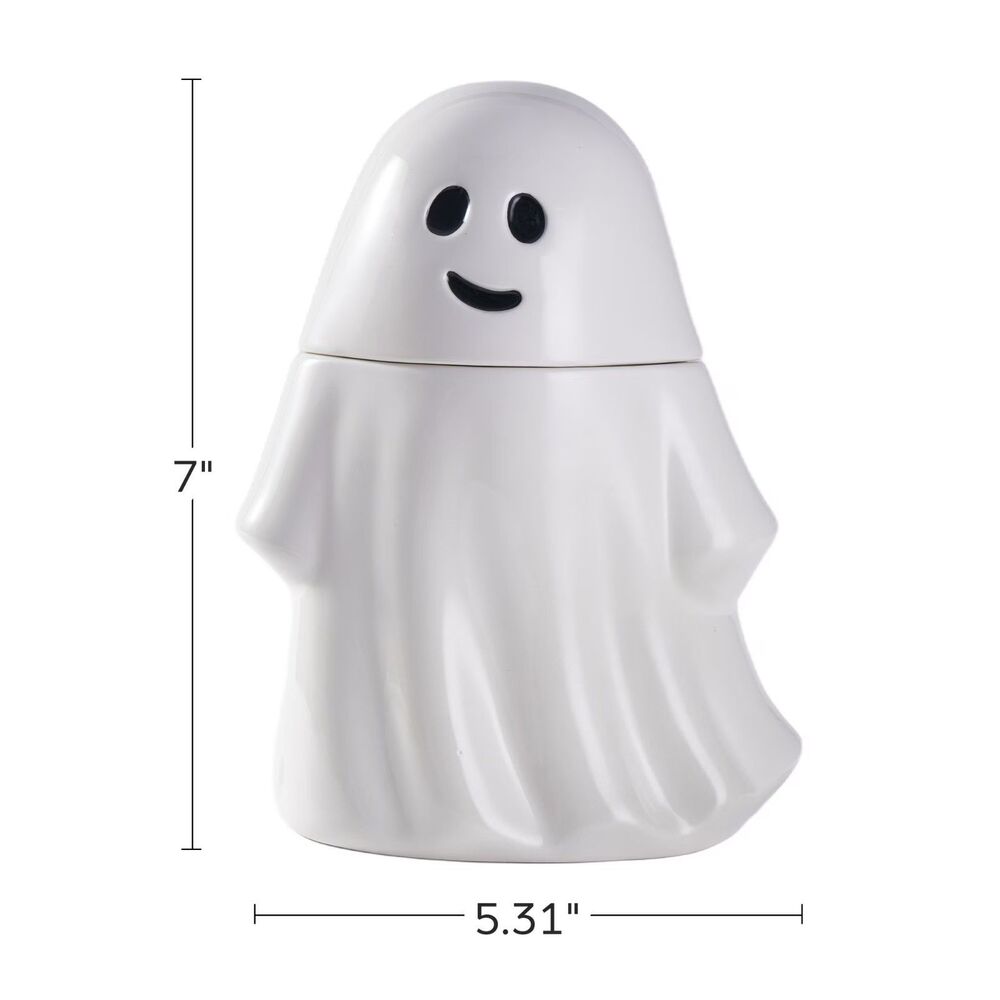 Halloween Ceramic Ghost Treat Jar Mini Cookie Canister Candy Food Storage 18oz